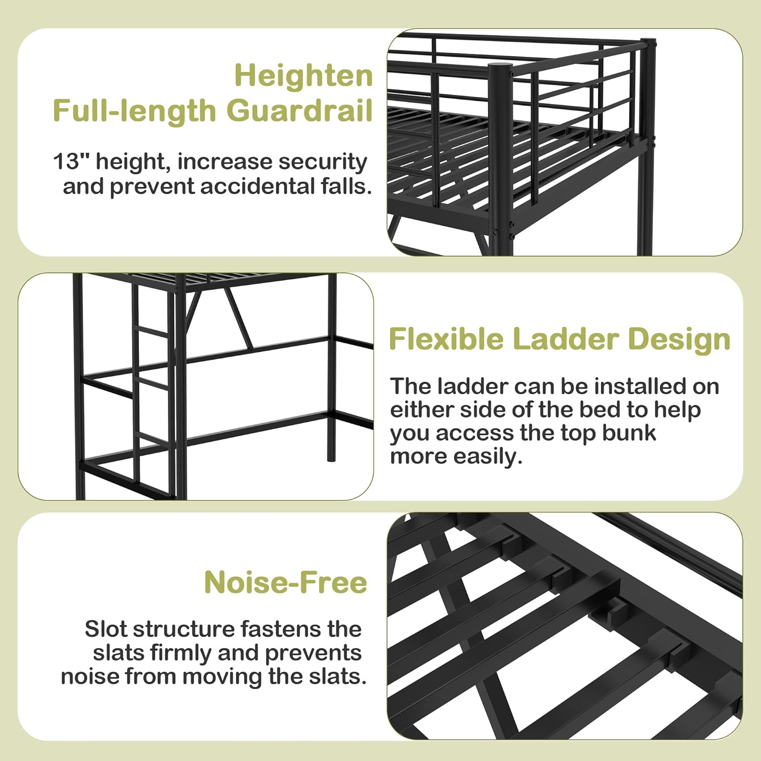 VECELO Metal Loft Bed Twin Size