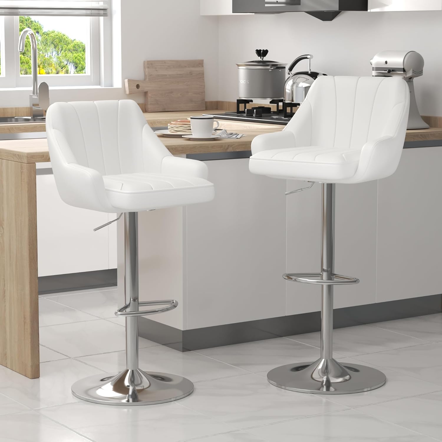 VECELO Adjustable Counter Height  Bar Stools with Back and Arm Stools Set of 2