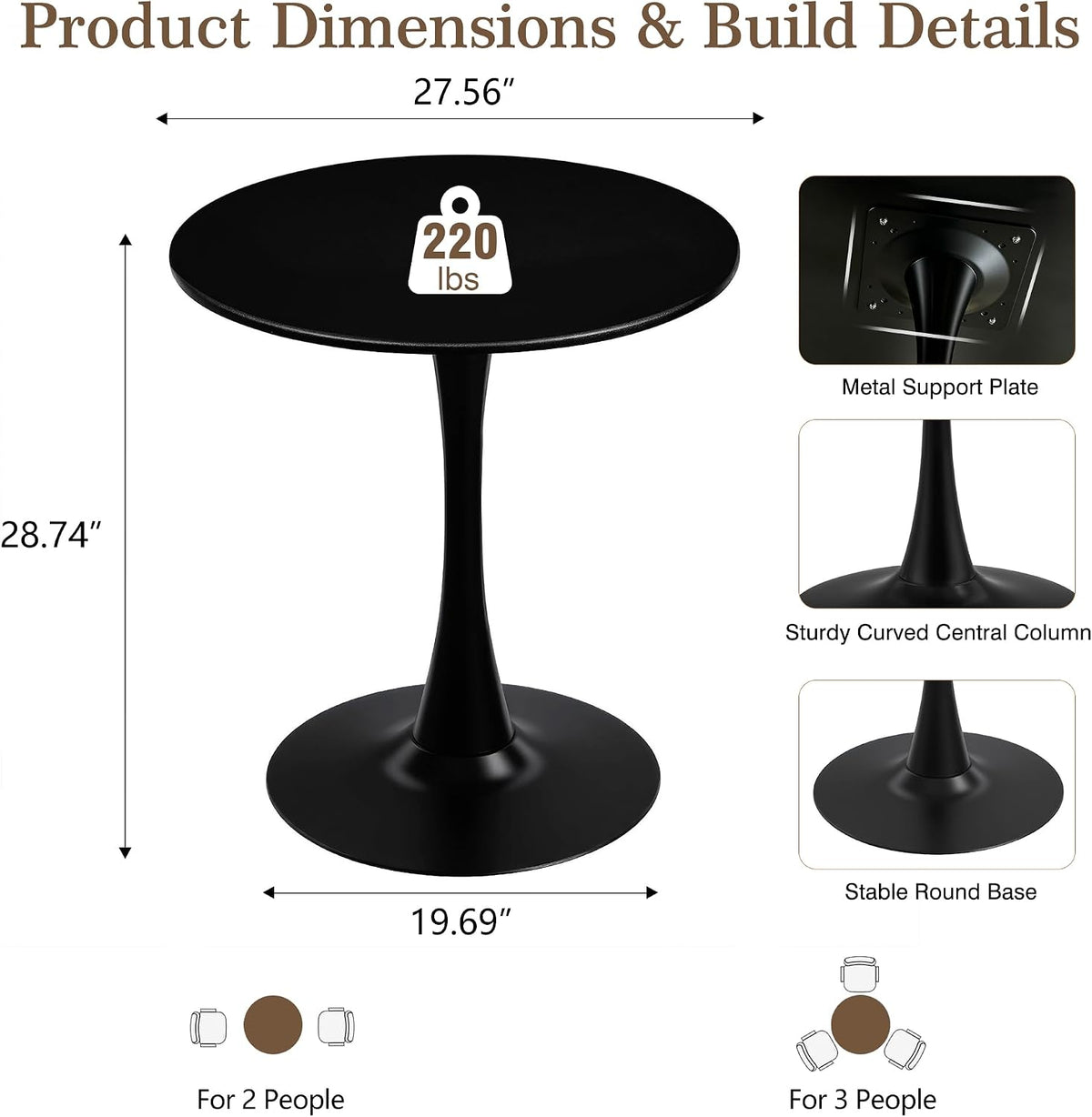 VECELO Round Dining Table, Mid-Century Tulip Table