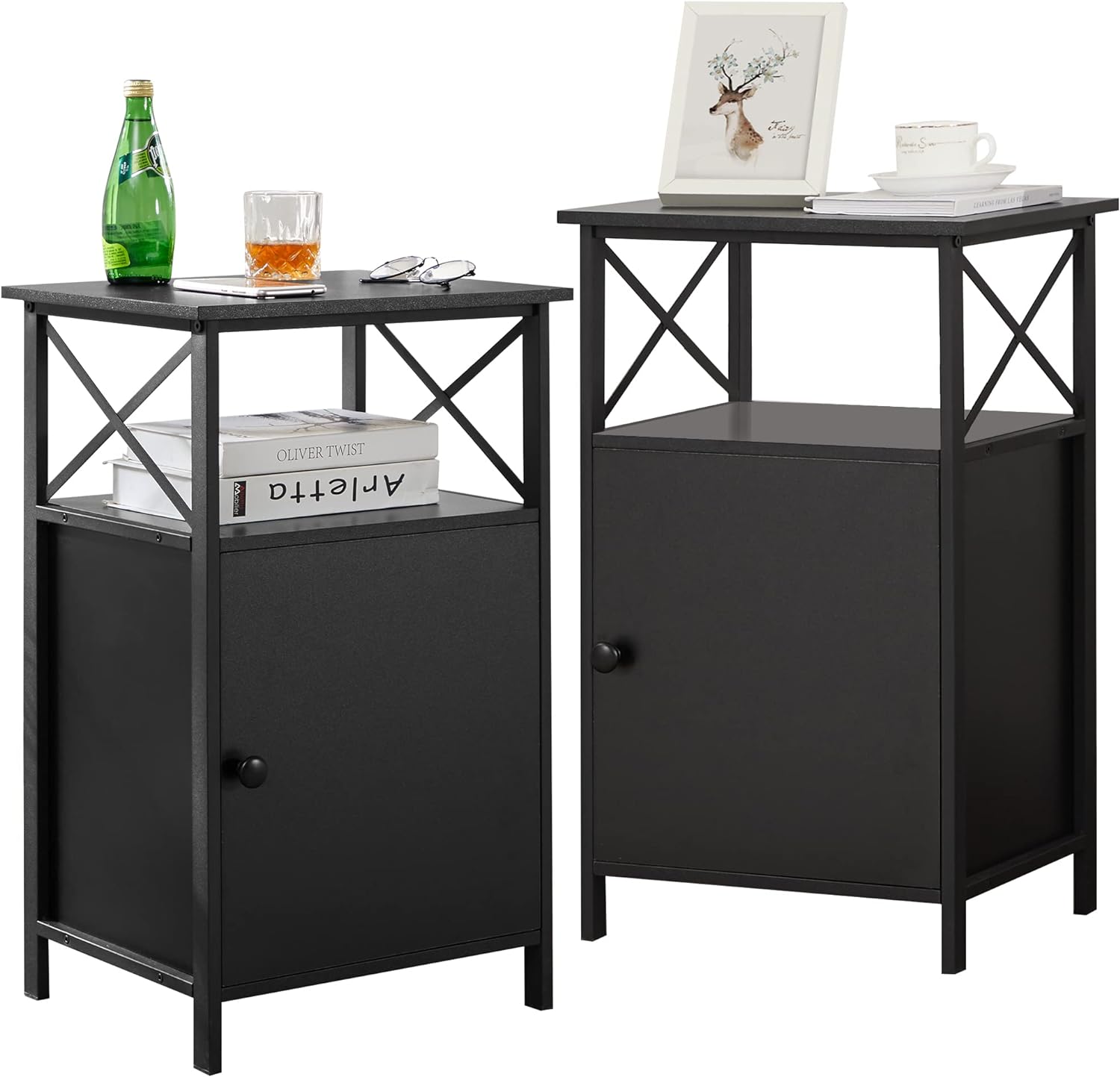 VECELO Tall Side Storage, Large Capacity Bedside Nightstand