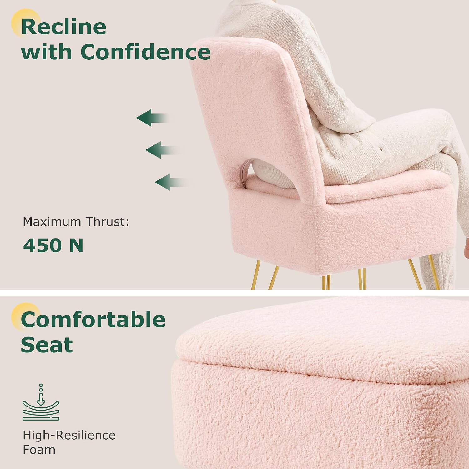 VECELO Vanity Stool Chair with Storage and Folding Back