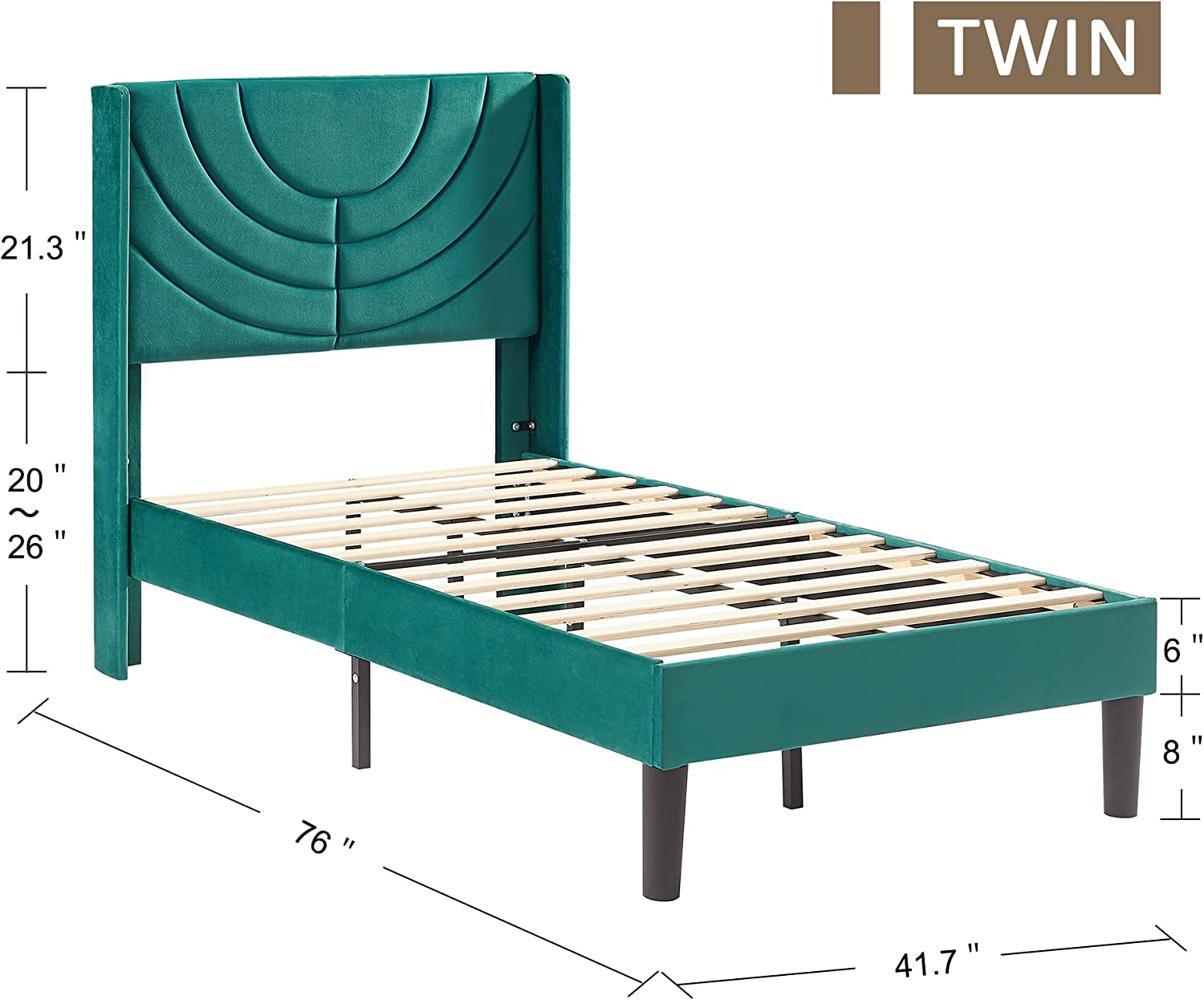 VECELO Upholstered Platform Bed Frame with Adjustable Fabric Headboard