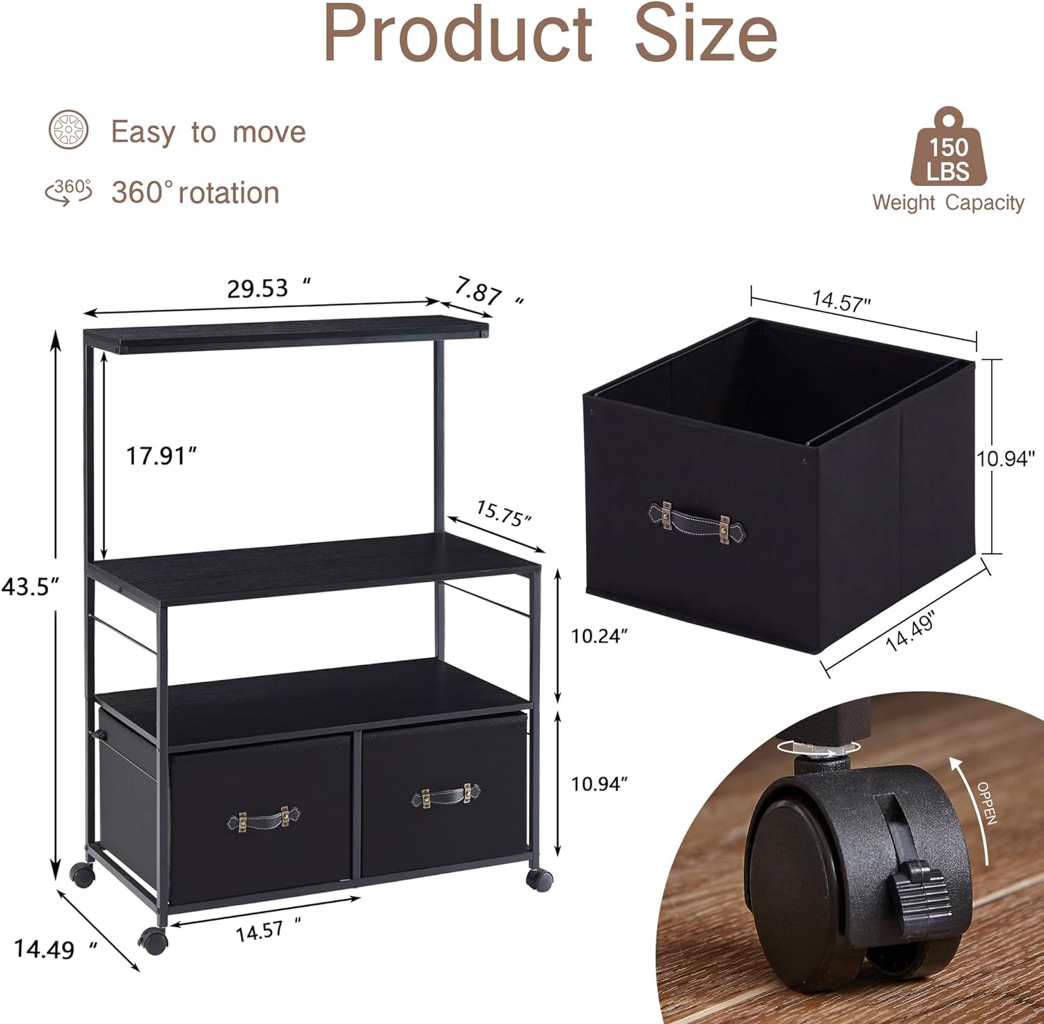 VECELO Lateral File Cabinet with 2 Big Rolling Printer Stand with 3 Open Storage Shelf