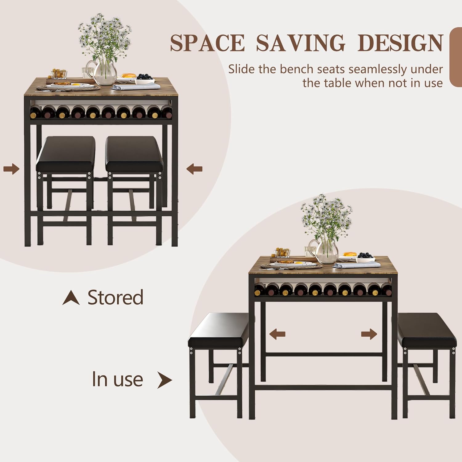 VECELO 65" Dining Table Set for 4-6
