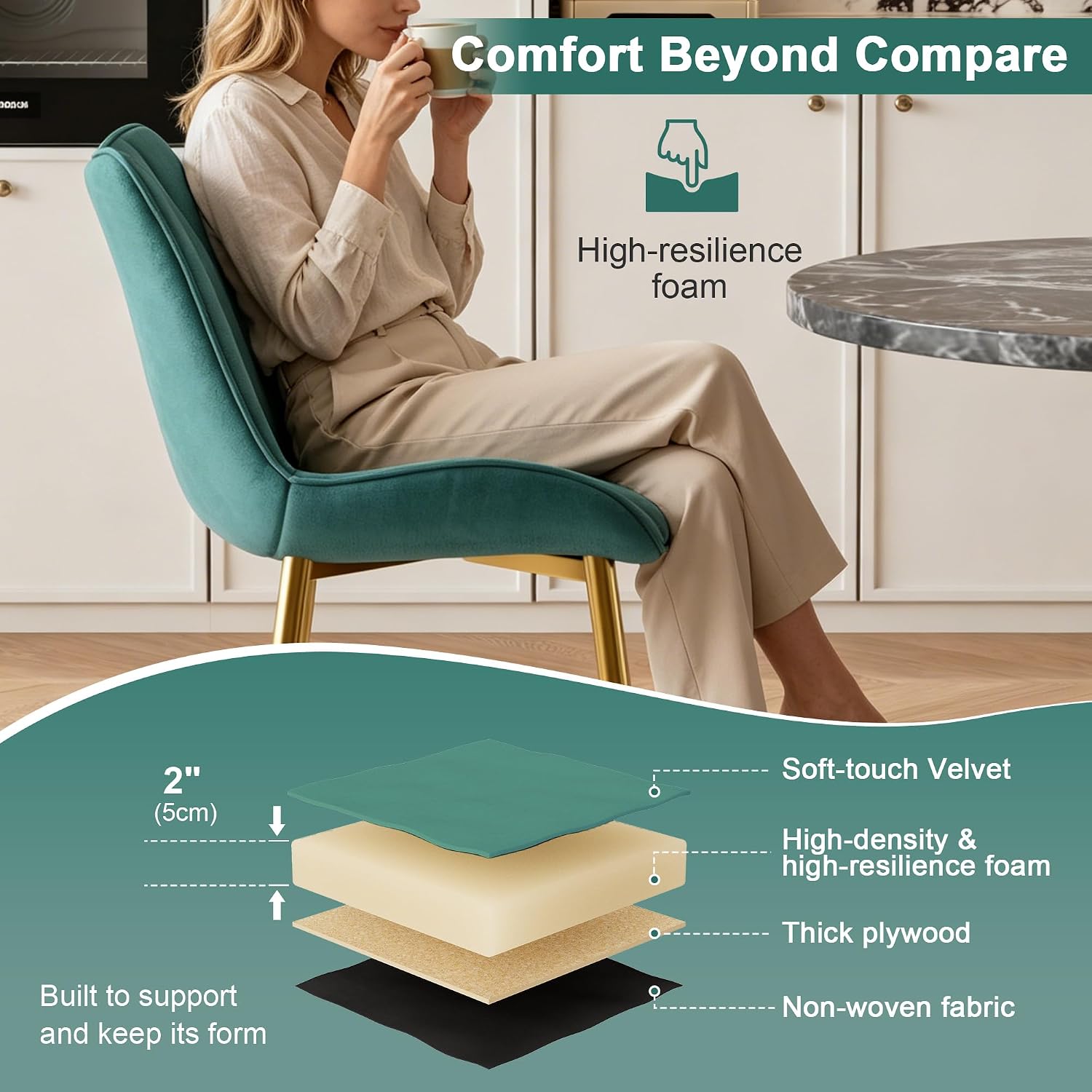 VECELO Dining Chairs, Velvet Fabric & Metal Frame