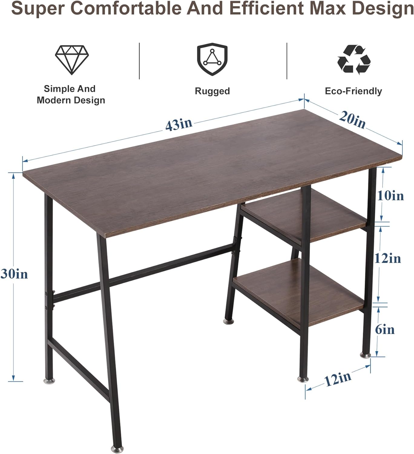 VECELO Computer Writing Desk with 2 Tier Storage Shelves, Modern Simple Student Study Table