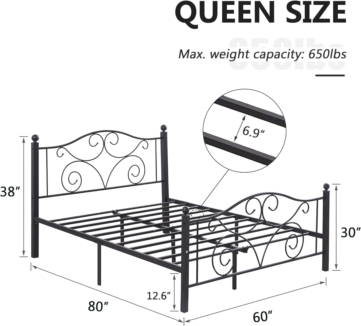 VECELO Classic Metal Bed Frame Mattress Foundation