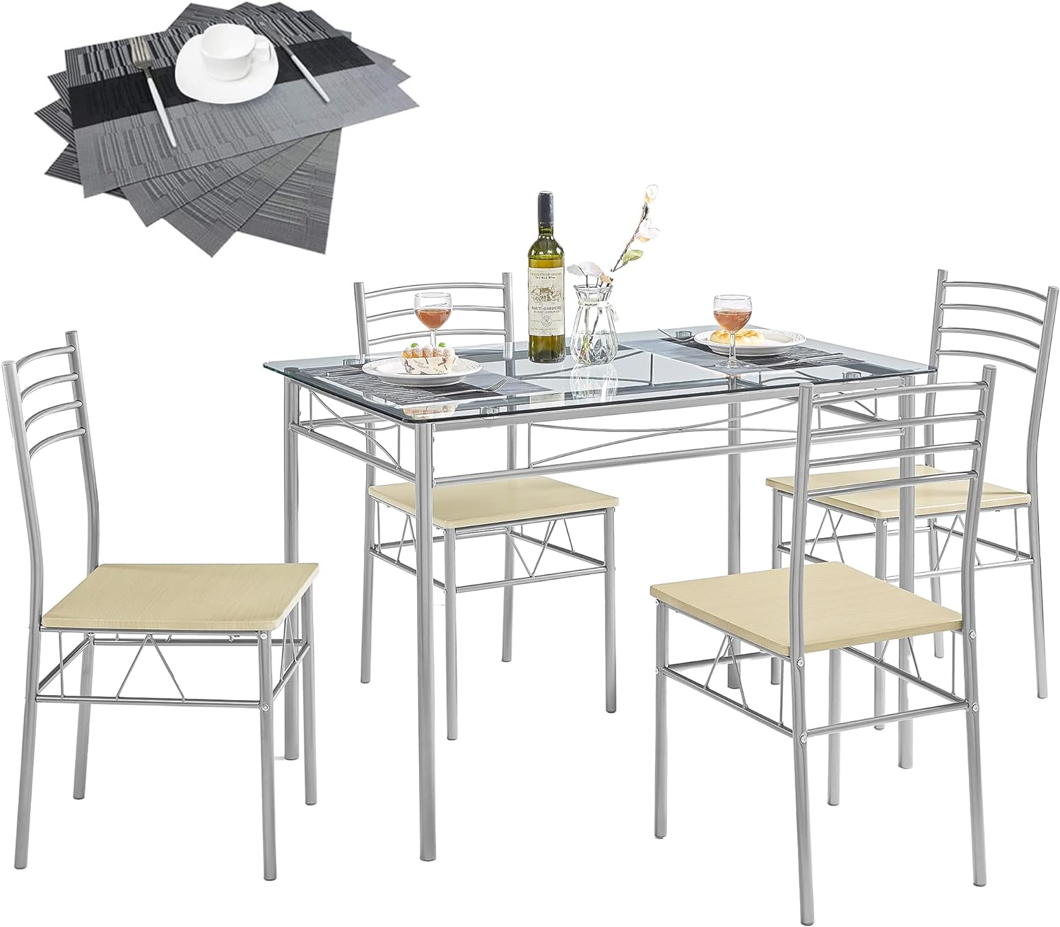 VECELO Modern Rectangular 5-Piece Dining Table Set