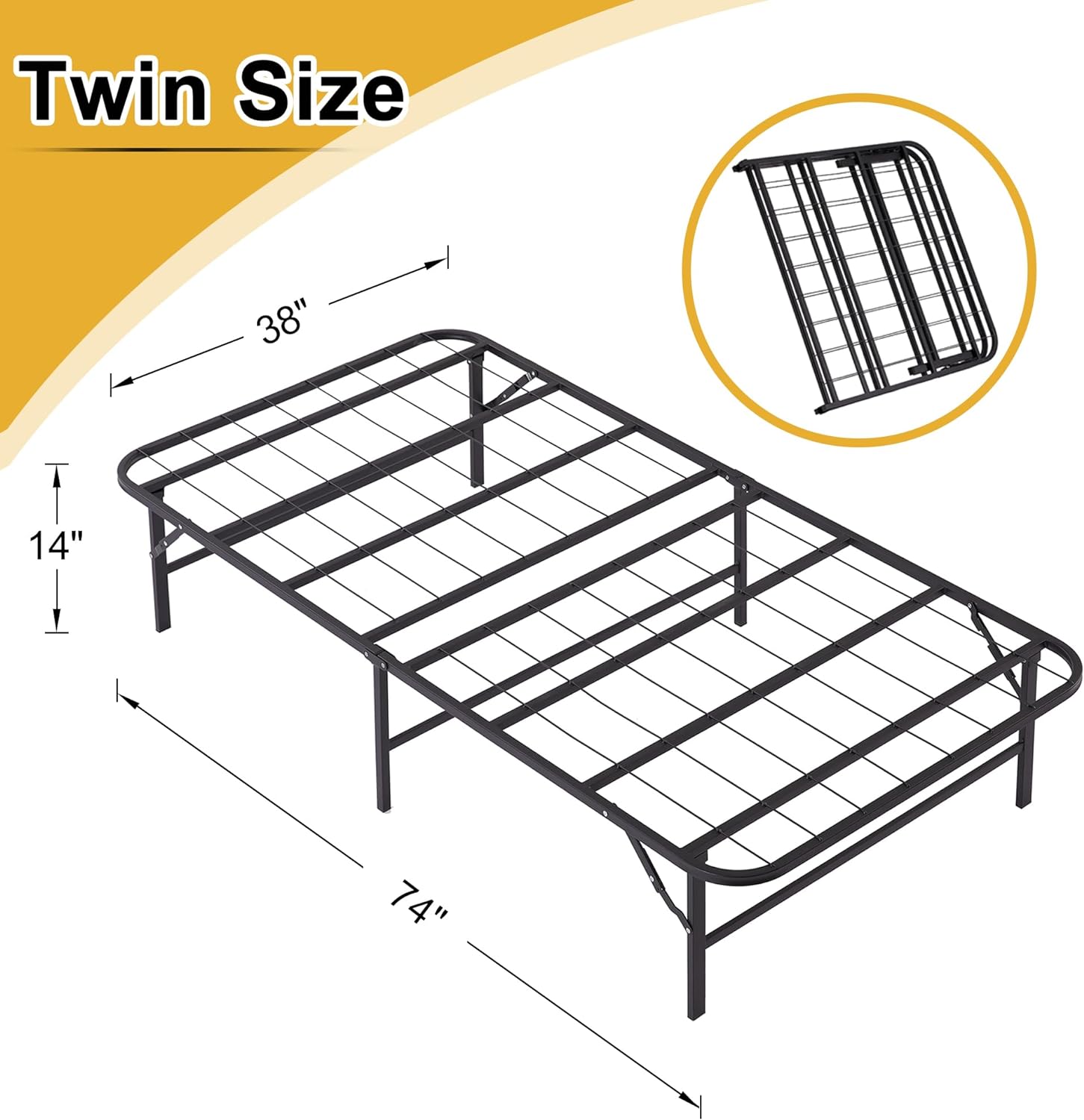 VECELO Metal Folding Bed Frame No Tools Required