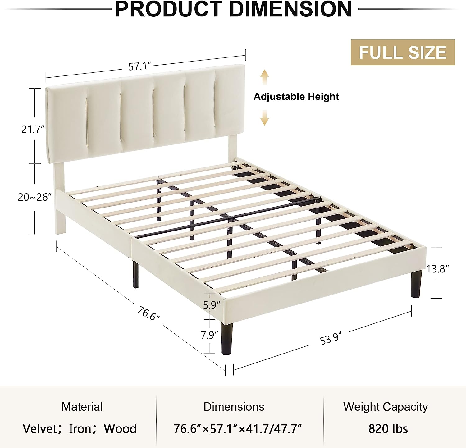 VECELO Modern Upholstered Platform Bedframe, Adjustable Headboard No Box Spring Needed