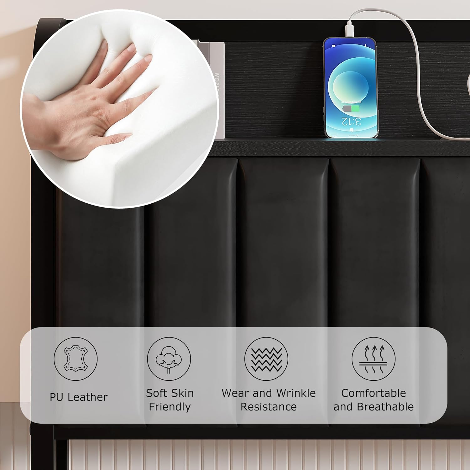 VECELO Twin Bed Frame, Storage Upholstered Headboard with Charging Station