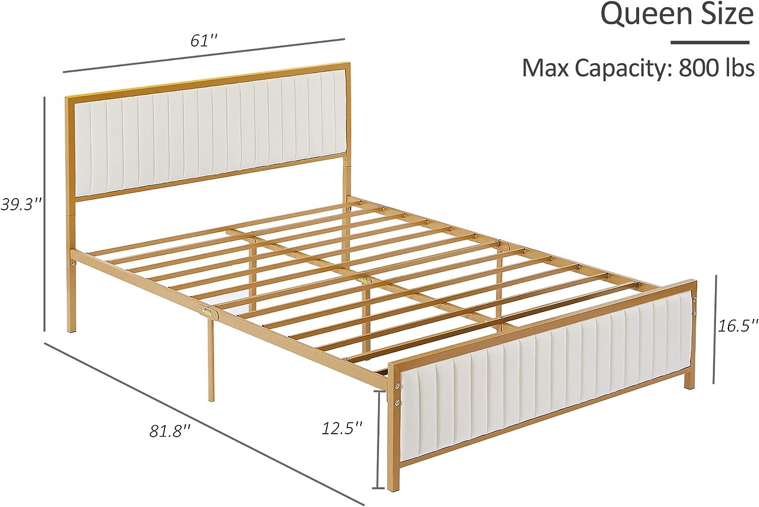 VECELO Bed Frame with Upholstered Tufted Headboard & Footboard, Heavy Duty Steel Slats Platform,Gold