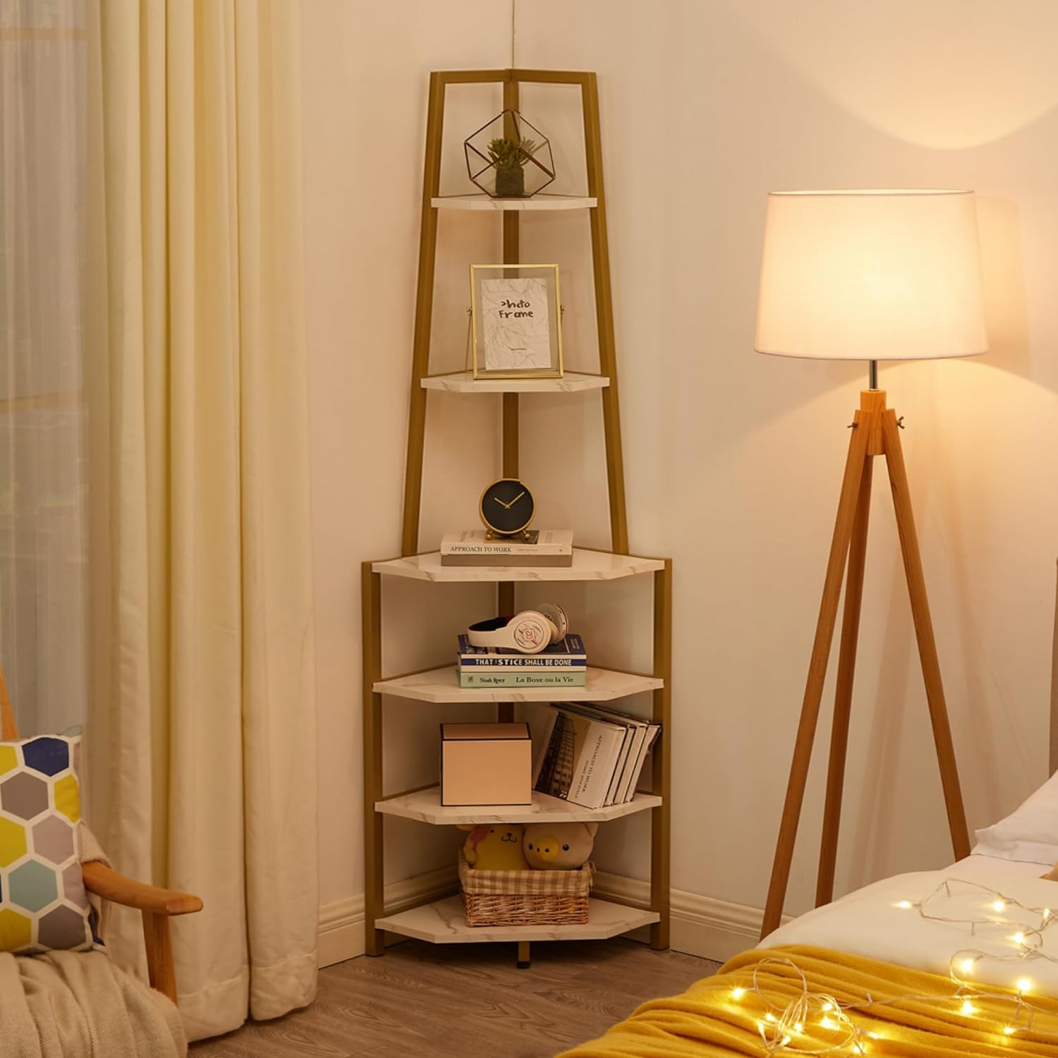 VECELO 6 Tier Corner Shelf, 69 Inch Industrial Bookshelf/Storage Stand