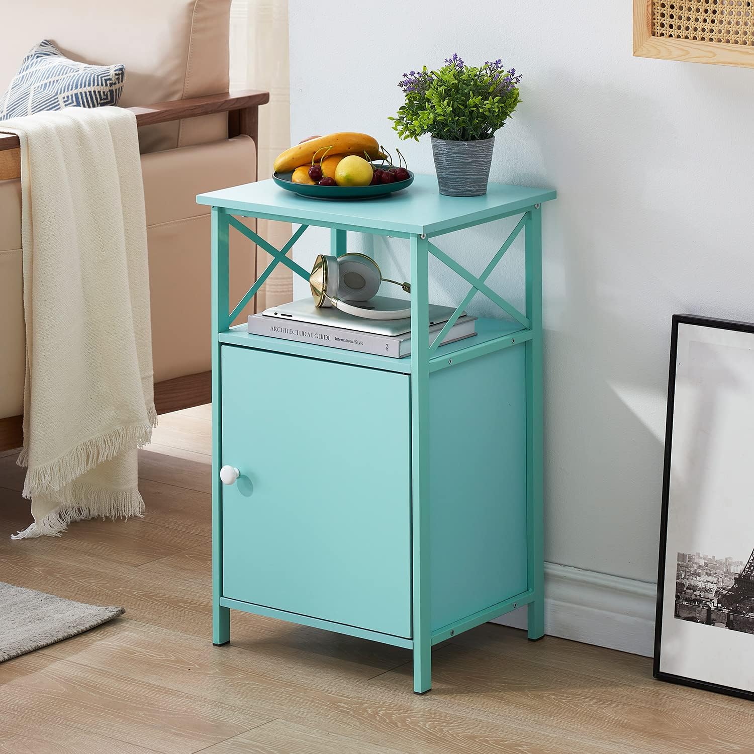 VECELO Tall Side Storage, Large Capacity Bedside Nightstand