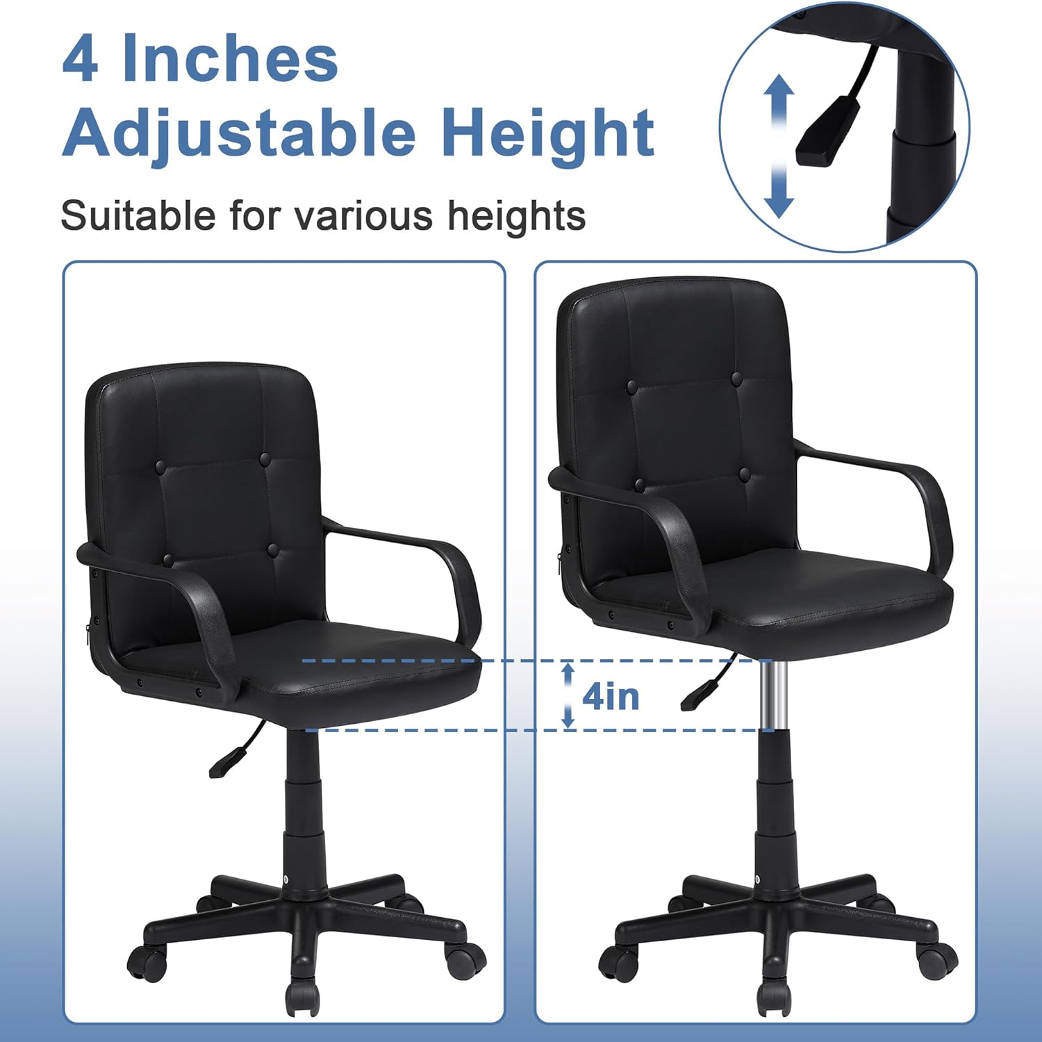 VECELO Home Office Desk Chair with Armrests,Mid Back Adjustable Height