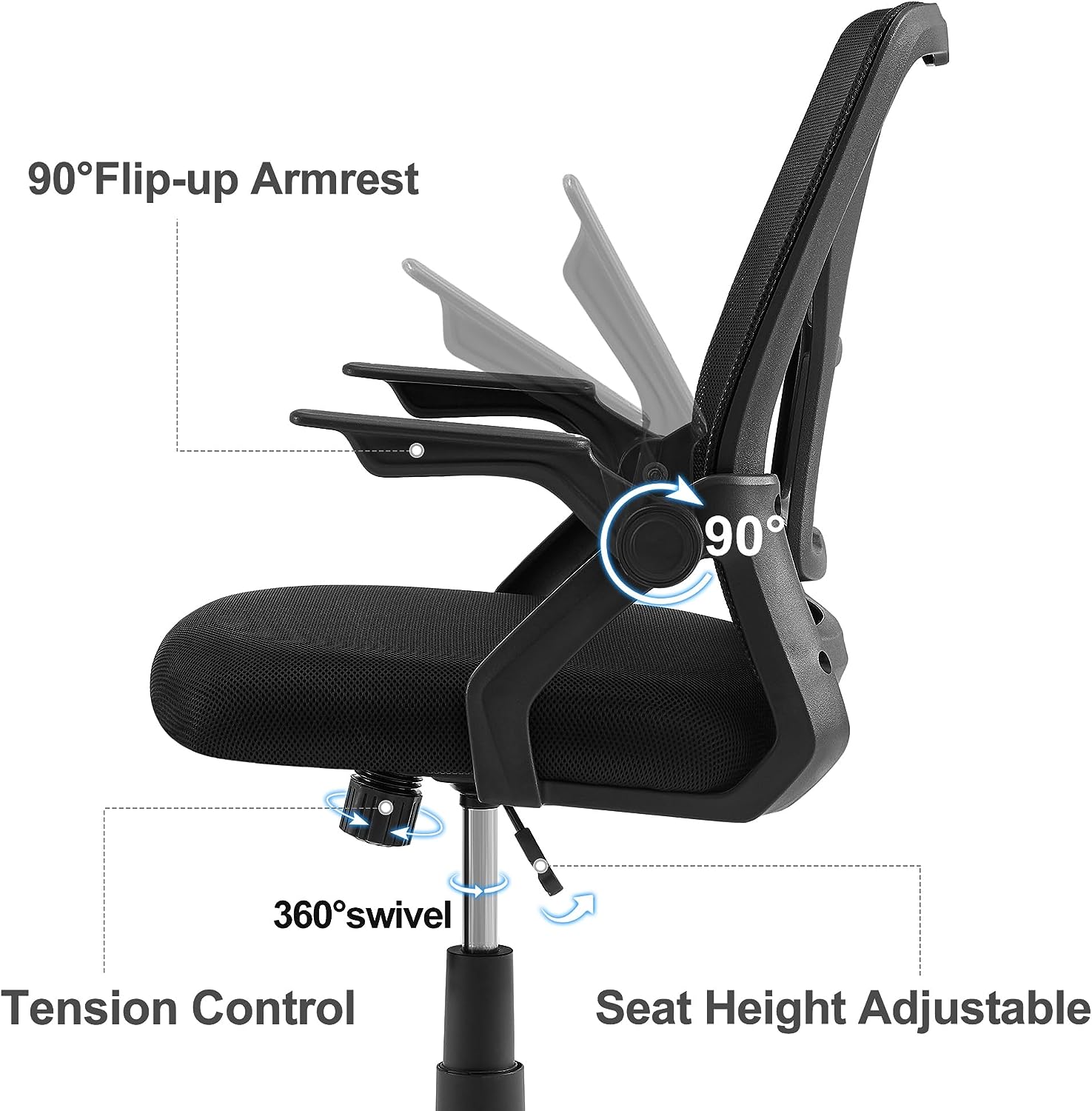 VECELO Mid-Back Swivel Ergonomic Office Chair with Adjustable Arms Mesh Lumbar Support for Computer Task Work