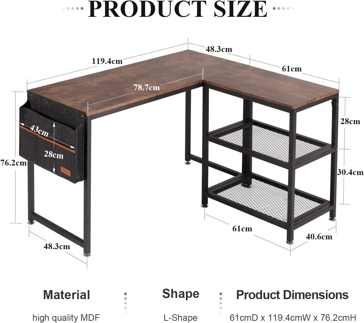VECELO Computer Desk 47" L Shaped Heavy Duty Home Office Table - VECELO