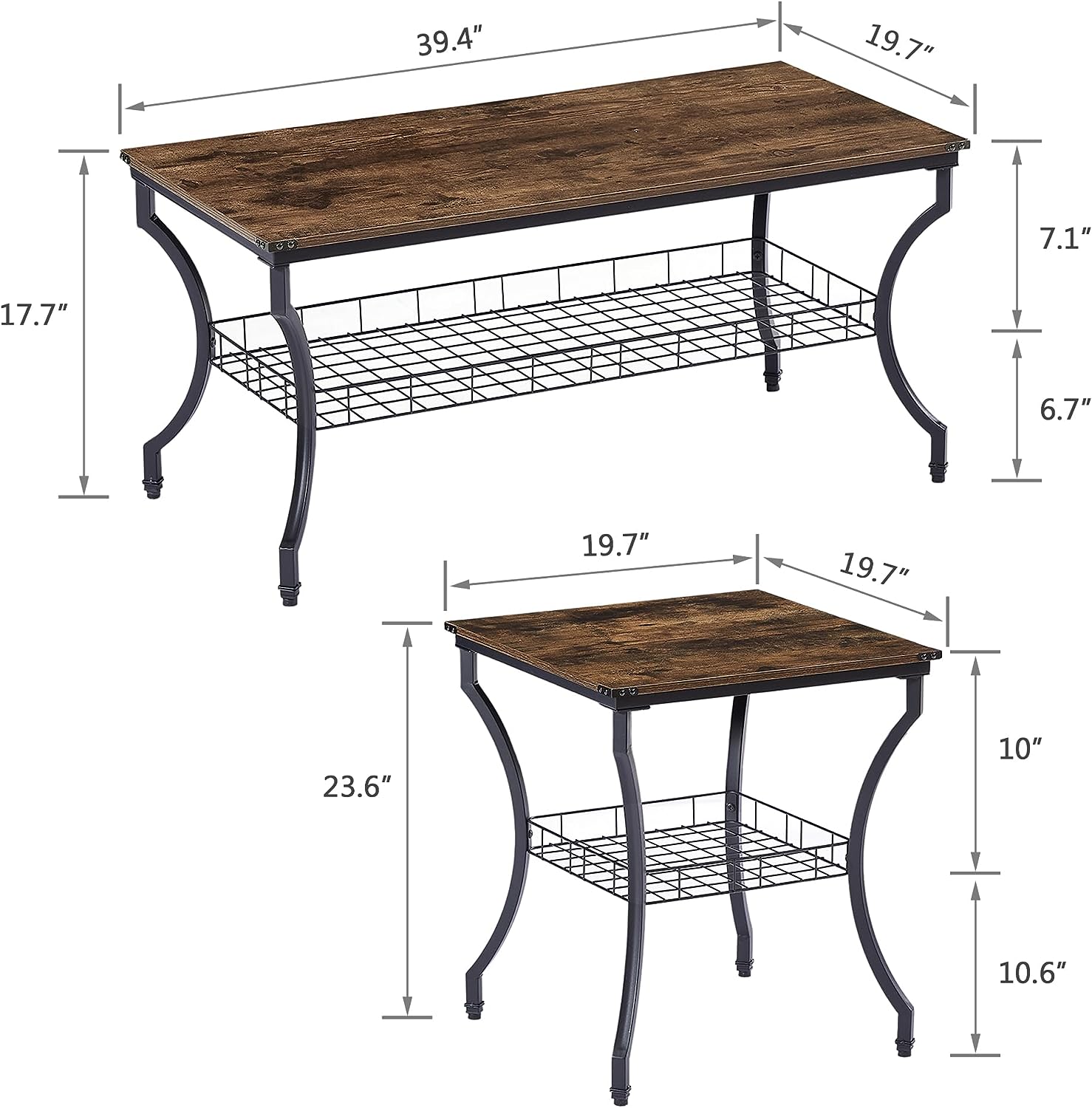 VECELO 3 Pieces Living Room Sets Coffee and End Tables - Thumbnail 4