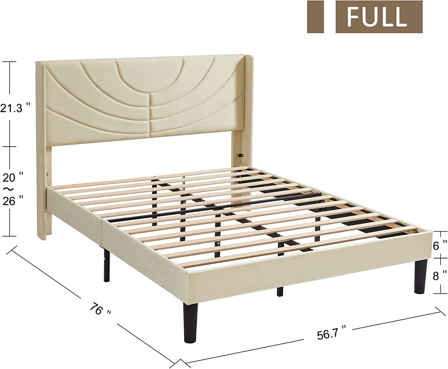 VECELO Upholstered Platform Bed Frame with Adjustable Fabric Headboard