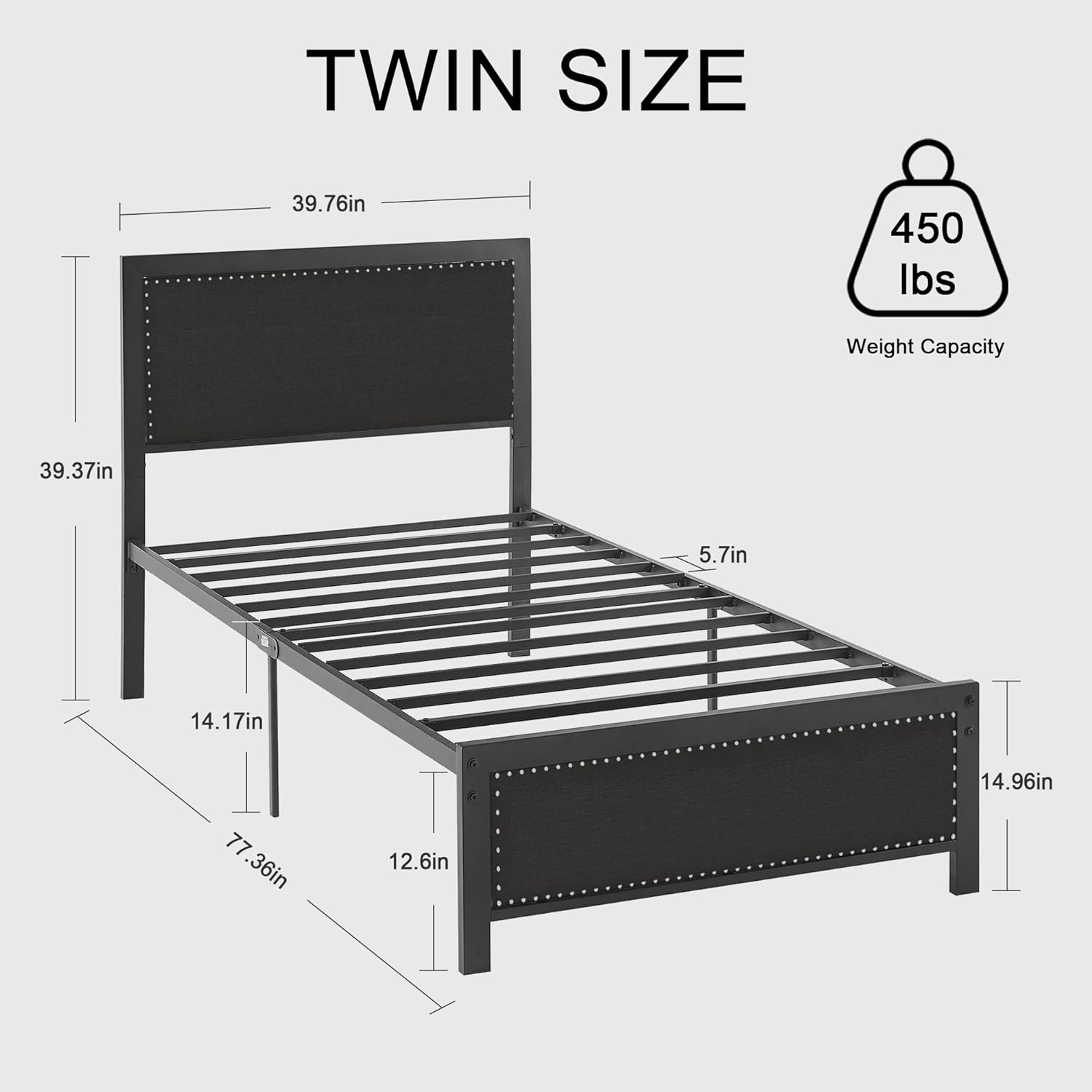 VECELO Bed Frame with Linen Fabric Headboard and Footboard No Box Spring Needed - VECELO