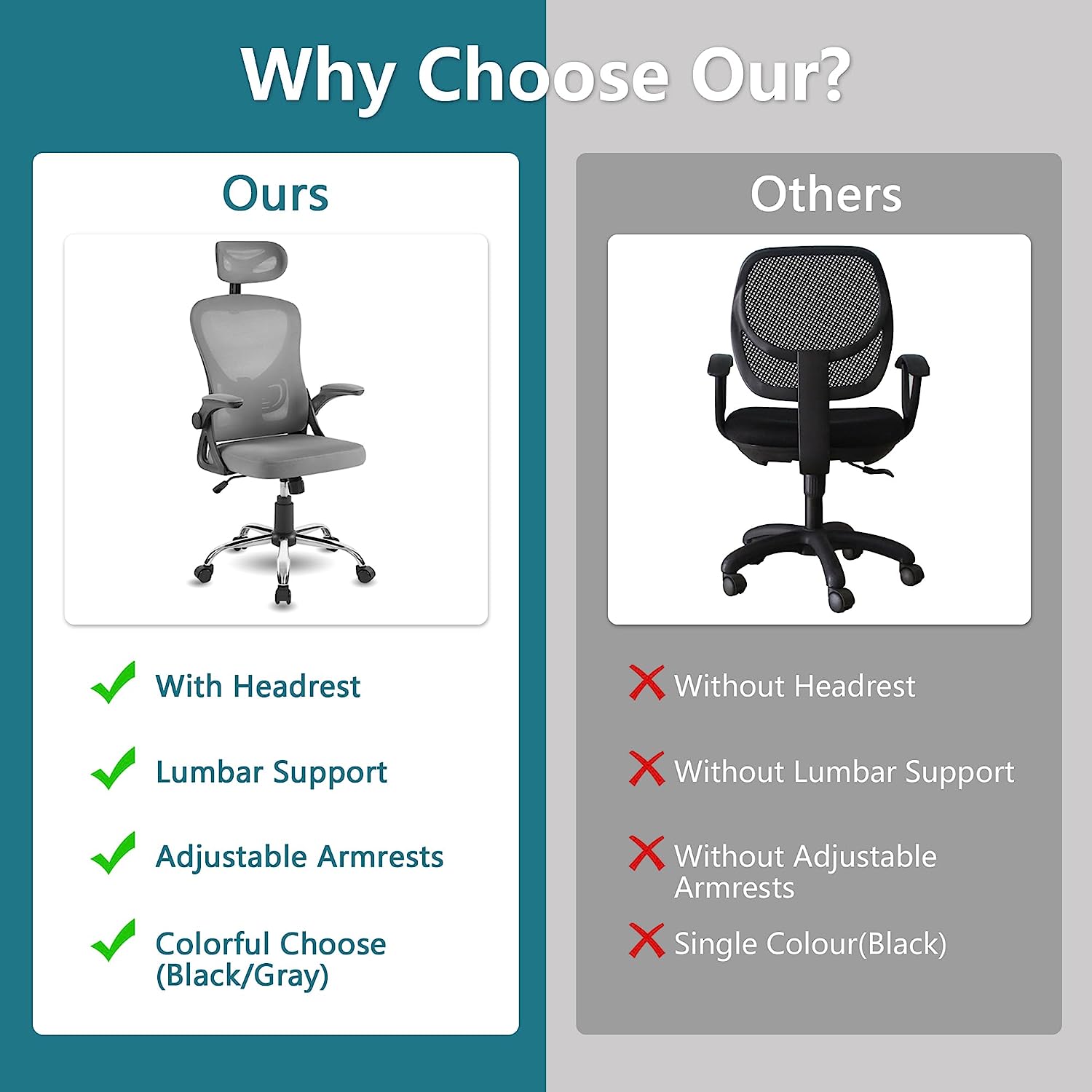 VECELO High Back Ergonomic Office Chair with Adjustable Headrest Armrest Mesh Lumbar Support