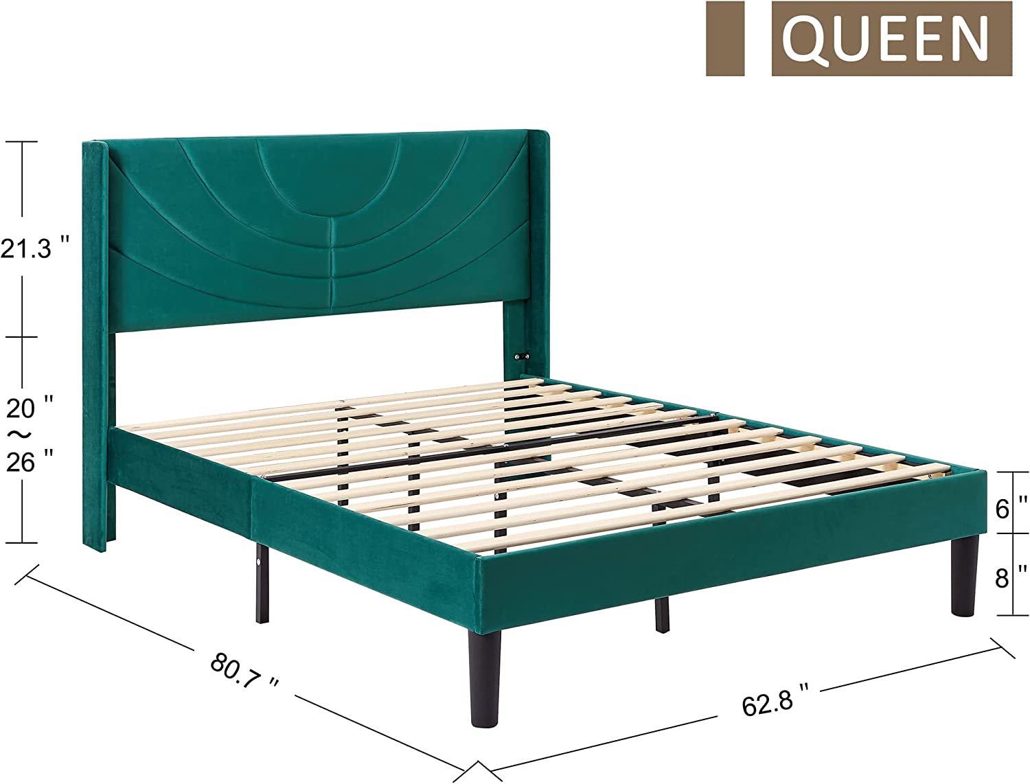 VECELO Upholstered Platform Bed Frame with Adjustable Fabric Headboard