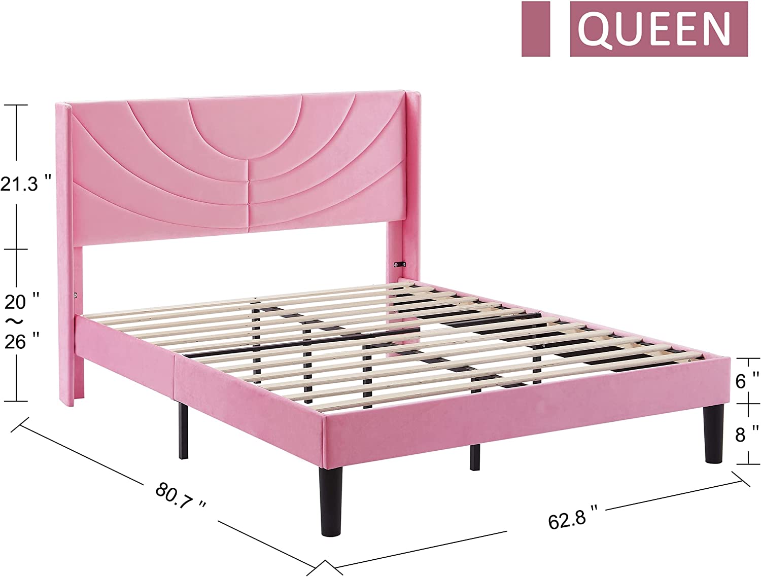 VECELO Upholstered Platform Bed Frame with Adjustable Fabric Headboard