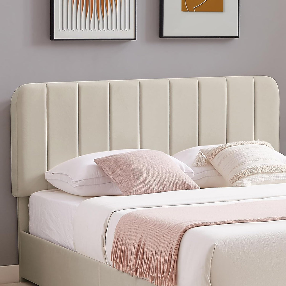 VECELO Upholstered Bed Frame with 4 Drawers and Adjustable Headboard