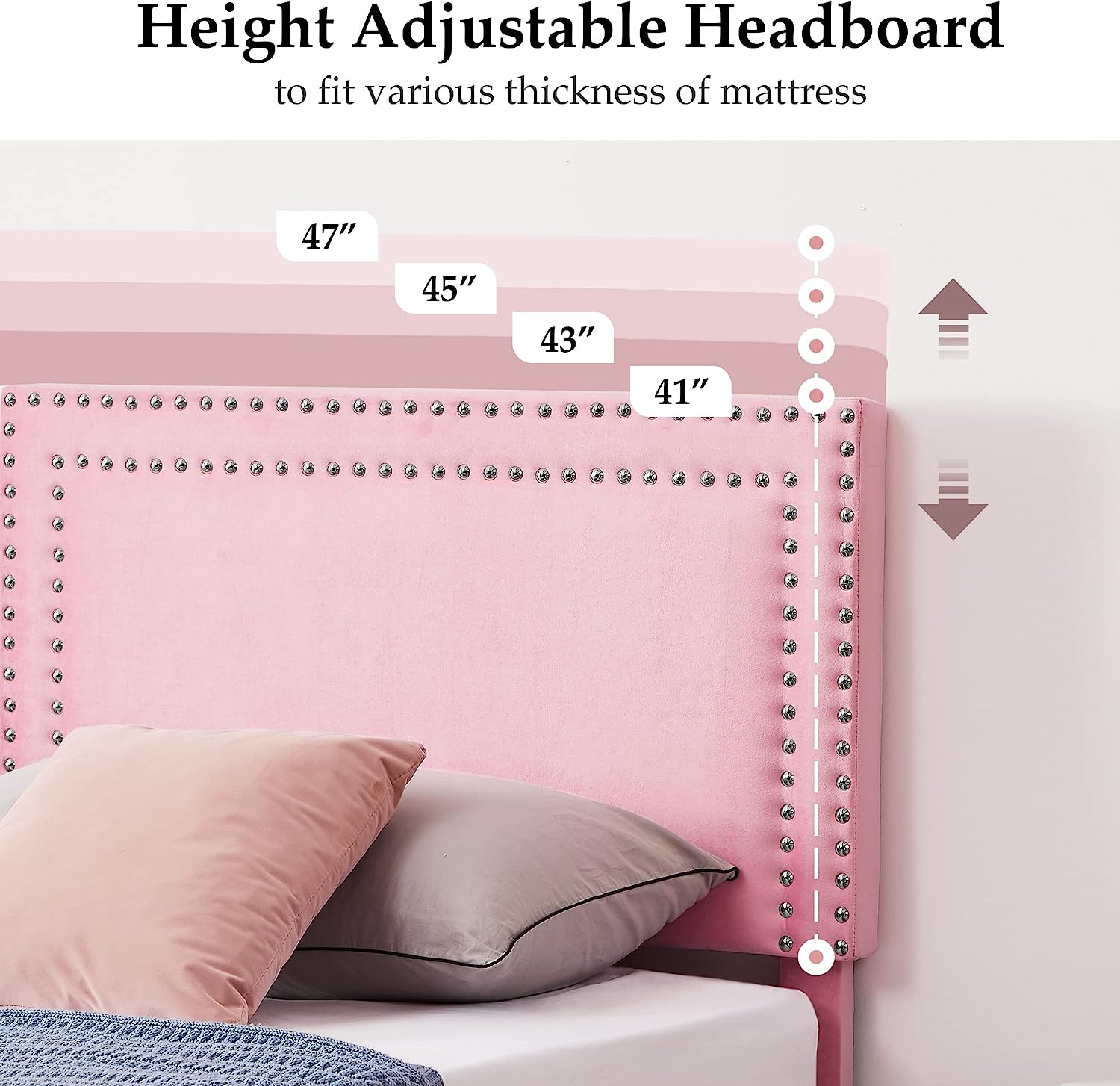 Vecelo Modern Platform Bed Frame/Mattress Foundation with Height Adjustable Upholstered Headboard