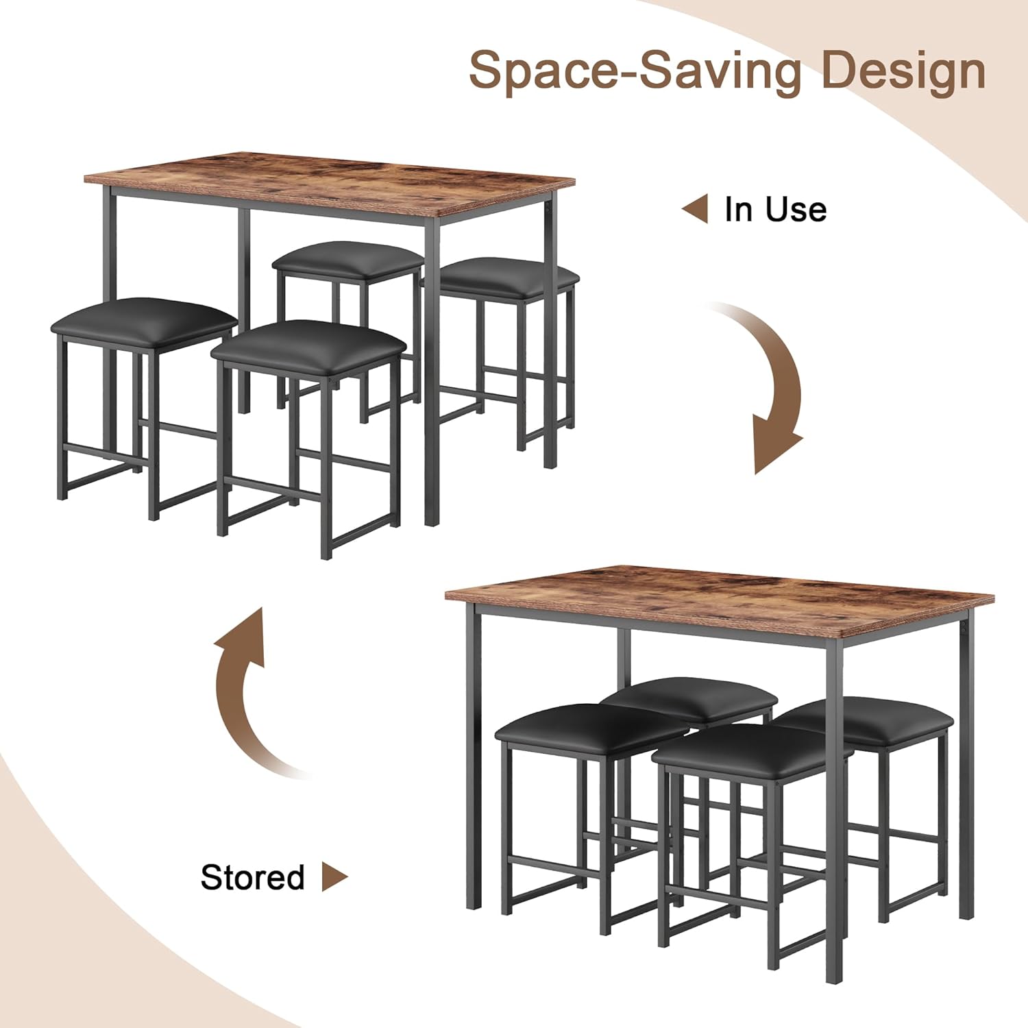 VECELO Kitchen Table and Chairs for 4 Dining Room Set - Thumbnail 3