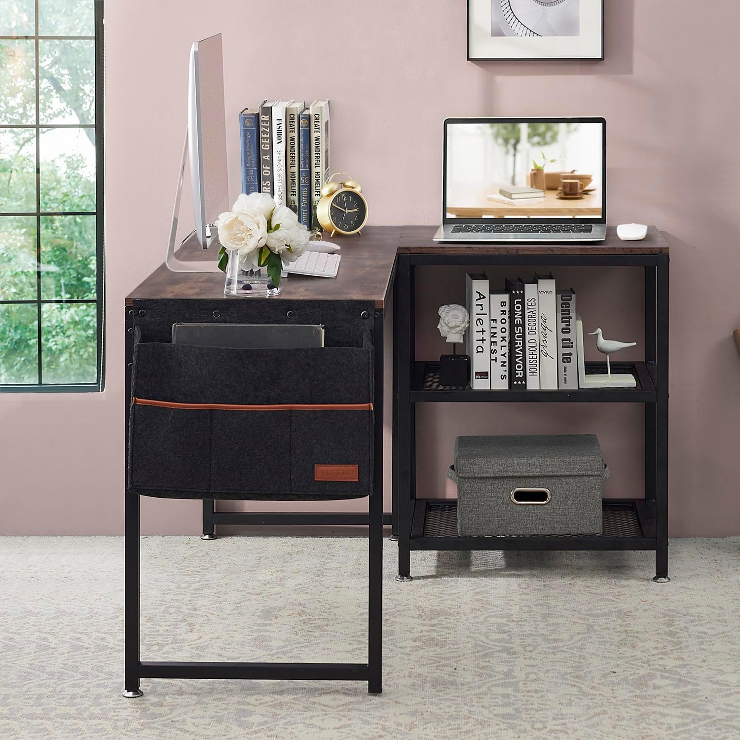 VECELO Computer Desk 47" L Shaped Heavy Duty Home Office Table - VECELO