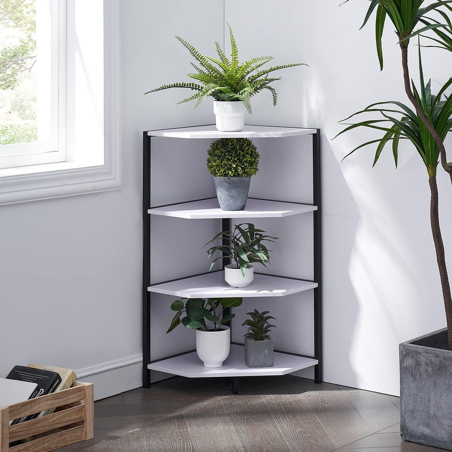 VECELO 31 Inch Corner Shelf, 4-Tier Display Shelves