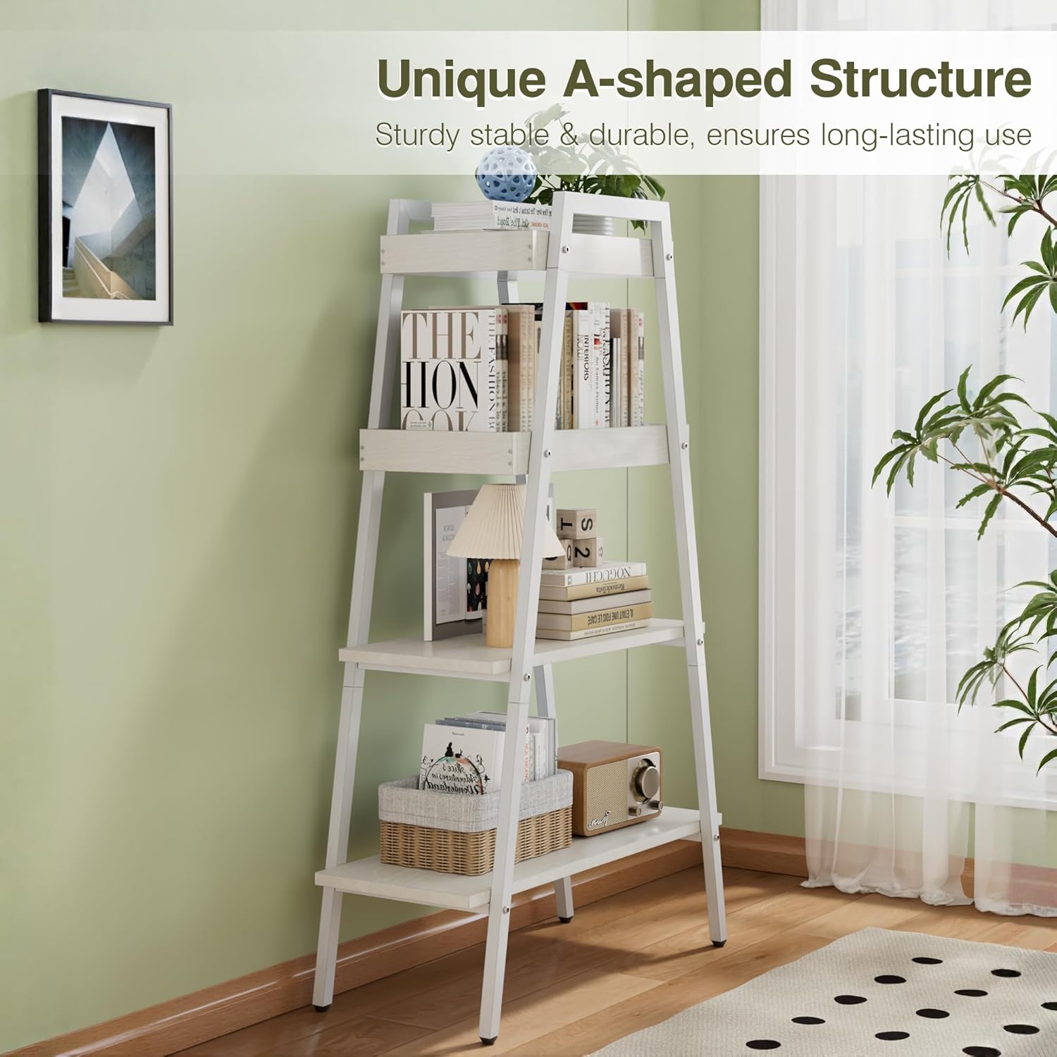 VECELO Ladder Shelf/Display Shelf 4 Tier Storage Bookcase Rack Wood & Steel