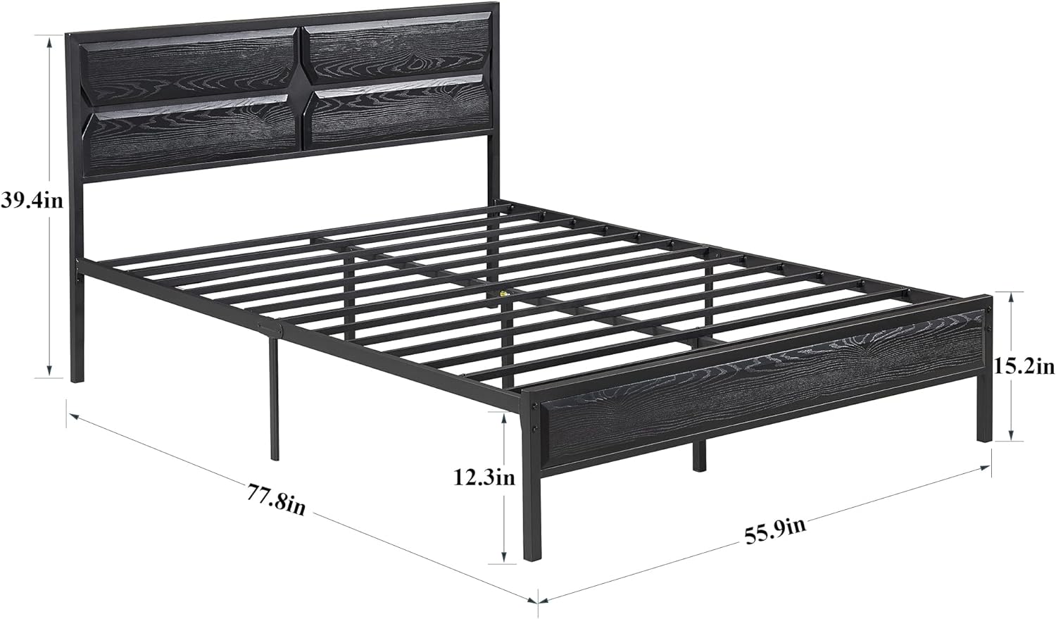 VECELO Metal Bed Frame Platform with Wooden Headboard&Footboard Mattress Foundation