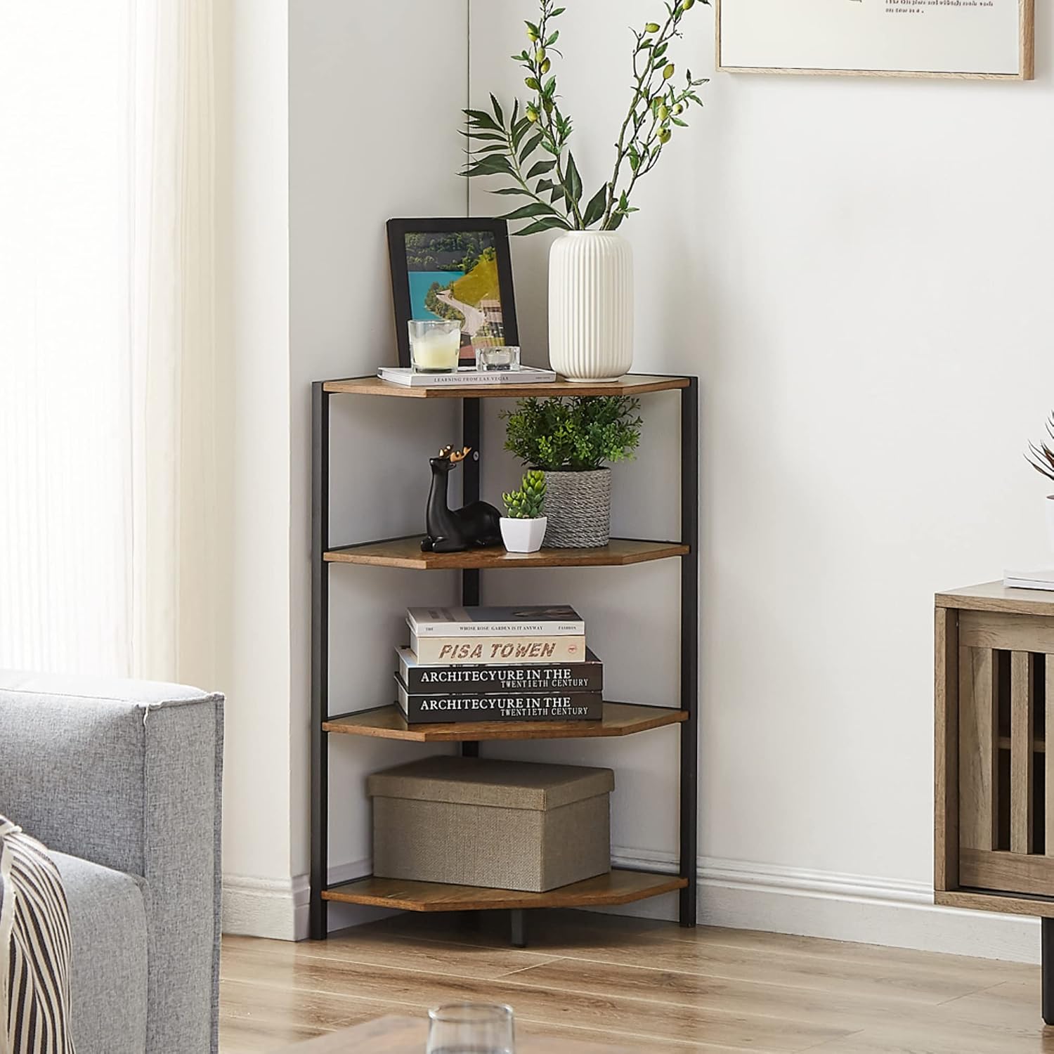 VECELO 31 Inch Corner Shelf, 4-Tier Display Shelves