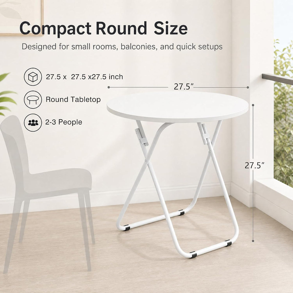VECELO Folding Round Table, Patio Outdoor Dining Table, Wood Top Metal Frame No Assembly Required