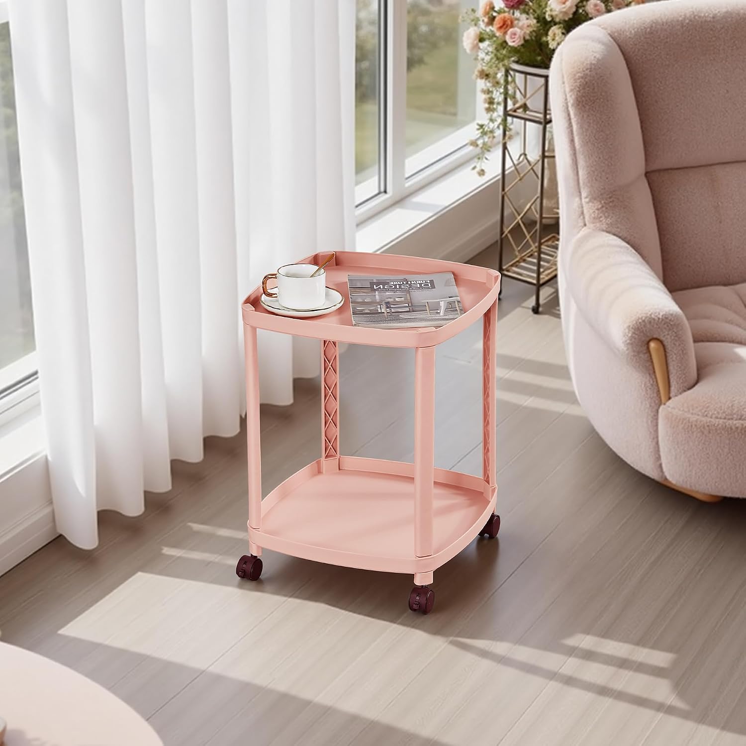 VECELO Rolling End Side Table with Lockable Wheels
