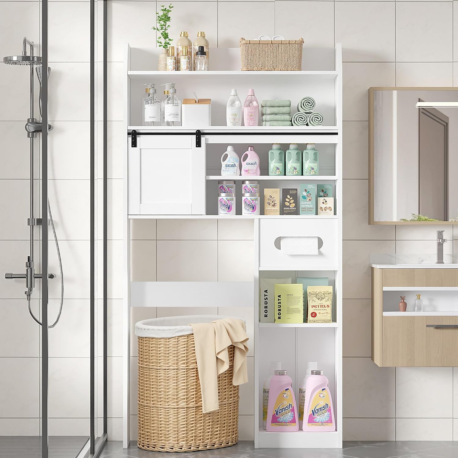 VECELO Over The Toilet Storage Cabinet with Sliding Doors