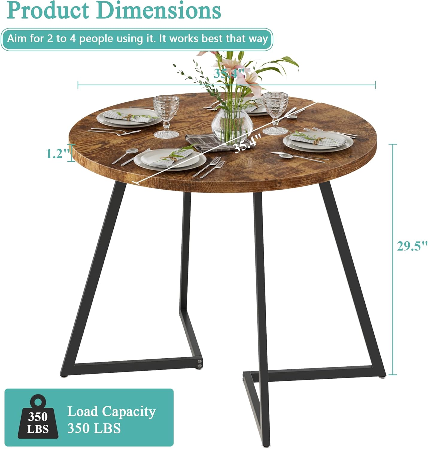 VECELO 35" Round Dining Table for 4