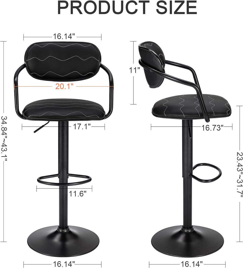 VECELO Bar Stools Set of 2, Adjustable Counter Height Barstools with B