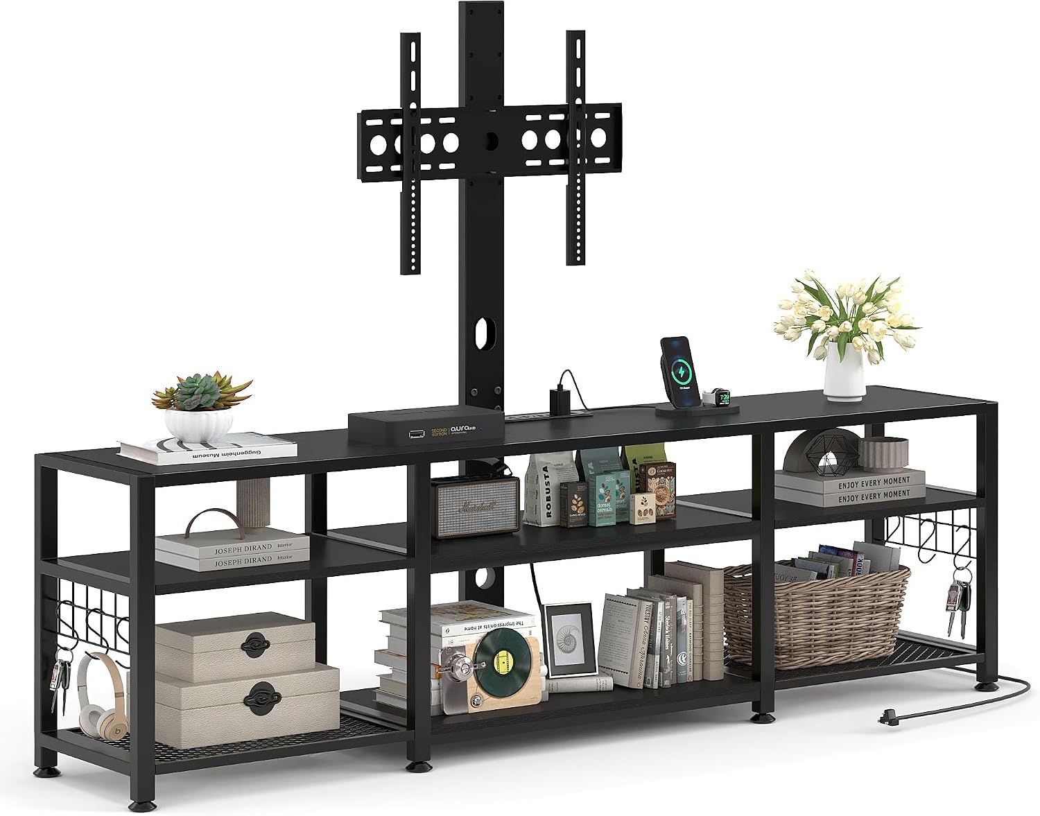 VECELO TV Stand with Mount and Power Outlets