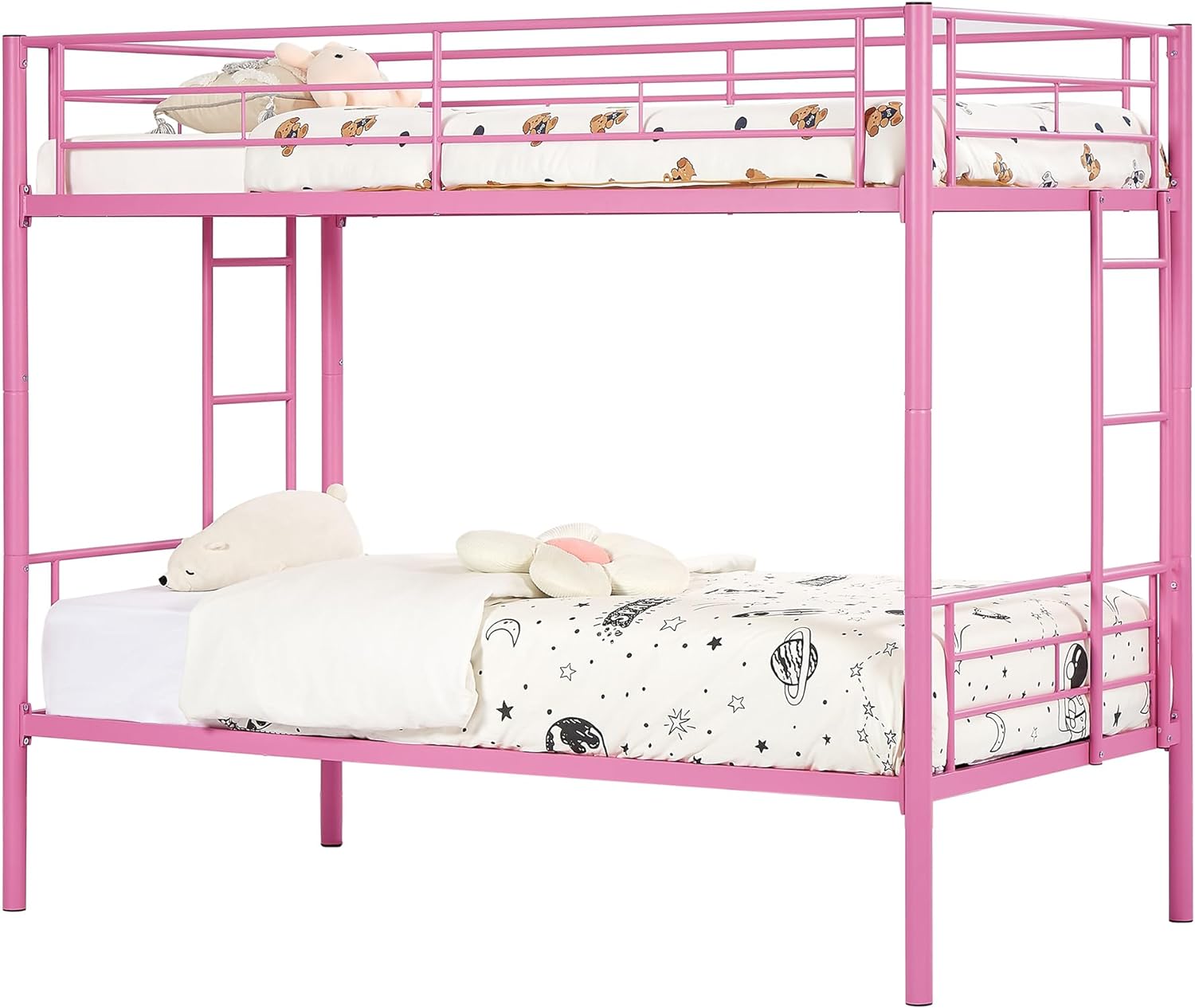 VECELO Metal Bunk Bed Twin Over Twin, Industrial Bunkbeds with Ladder and Full-Length Guardrail