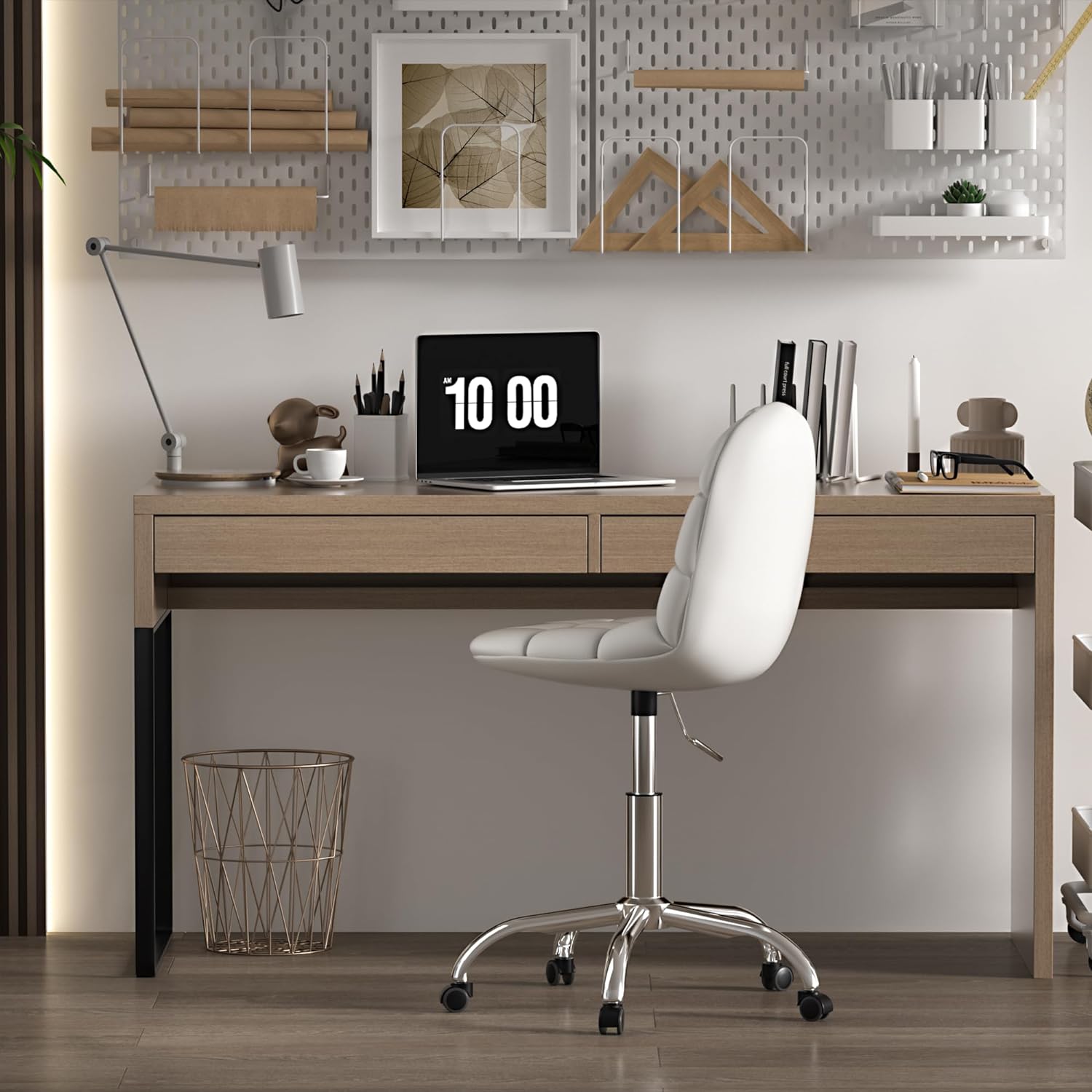 VECELO Modern Armless Home Office Desk Chair, Height Adjustable, PU Leather 360 Degree Swivel with Wheels