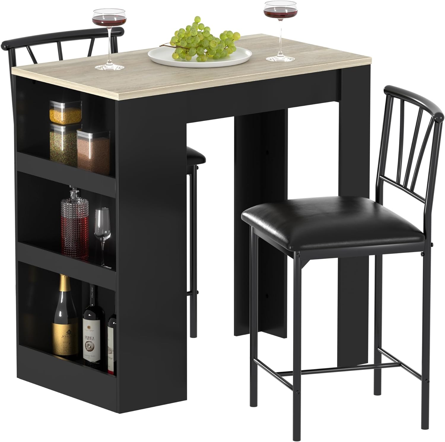 VECELO Small Bar Table and Chairs Tall Kitchen Breakfast Nook with Stools/Dining Set for 2