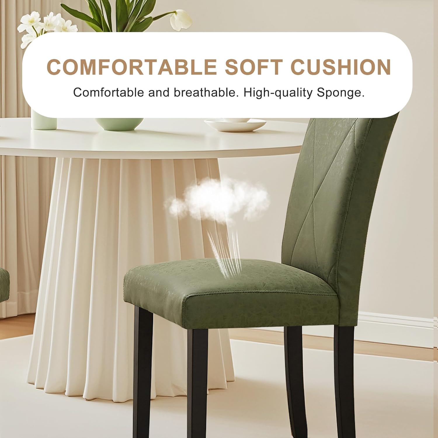 VECELO Upholstered Dining Chairs Set of 2 Modern Fabric and High Back & Solid Wood Legs for Kitchen