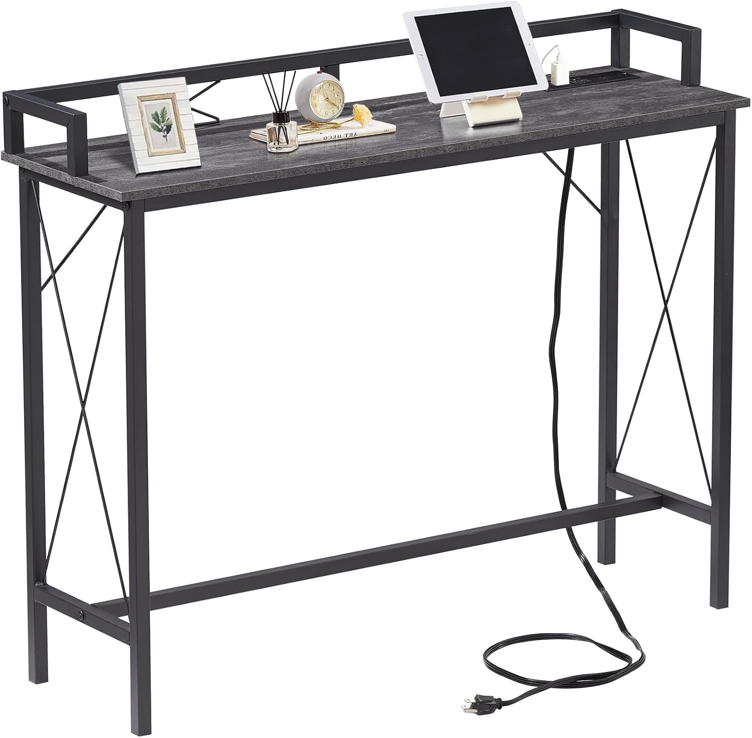 VECELO 39.4" Couch Side & Console Table with 2 Outlet and 2 USB Ports