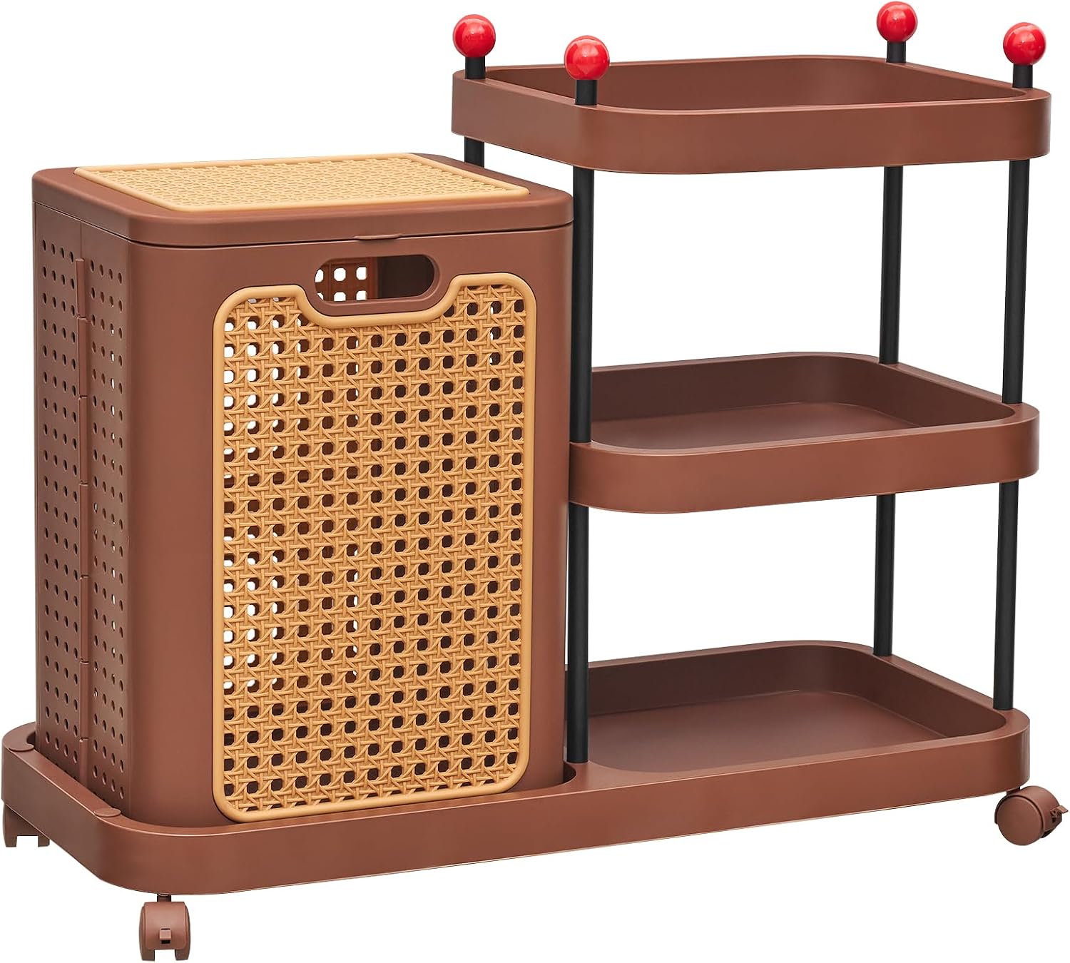 VECELO Rattan-Style Rolling Laundry Hamper Cart