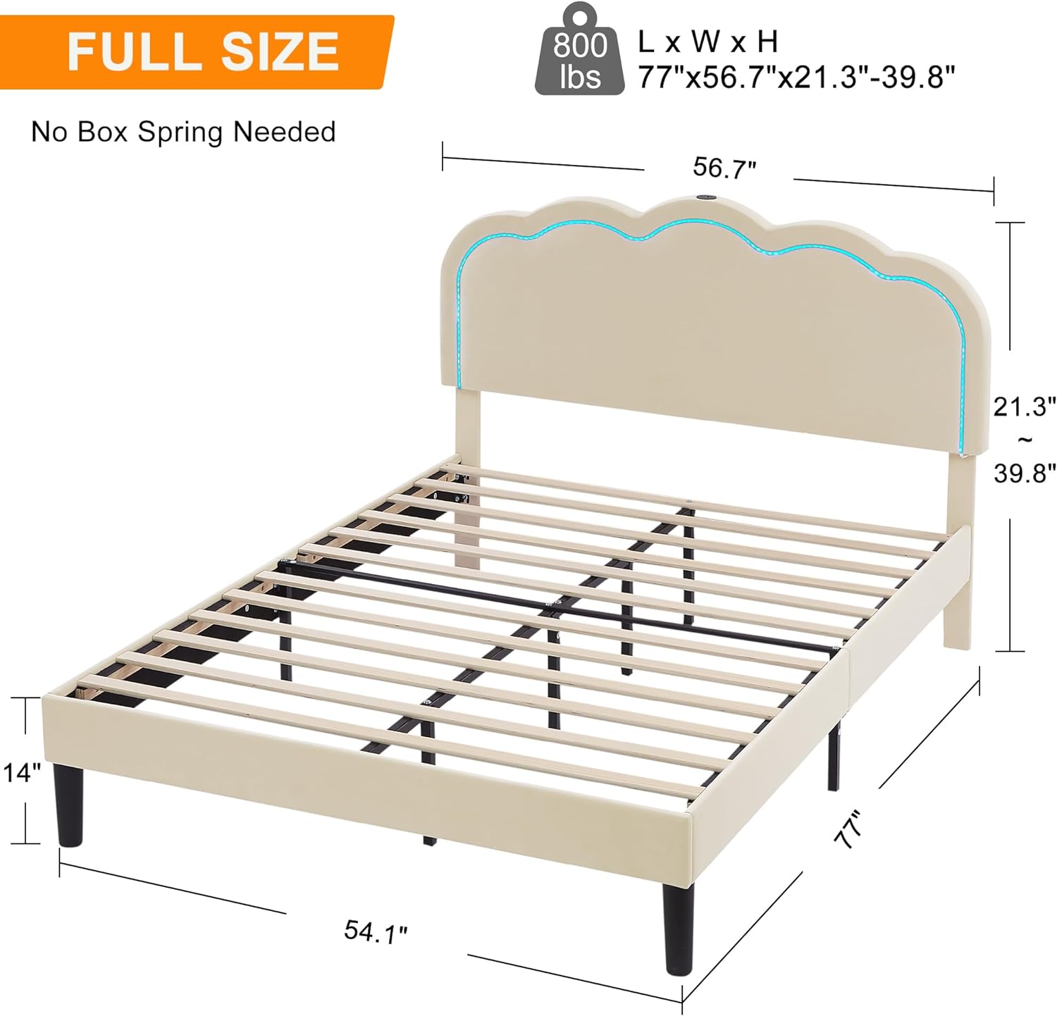 abcd2324ページ VECELO Upholstered Velvet Platform Bed Frame with Headboard