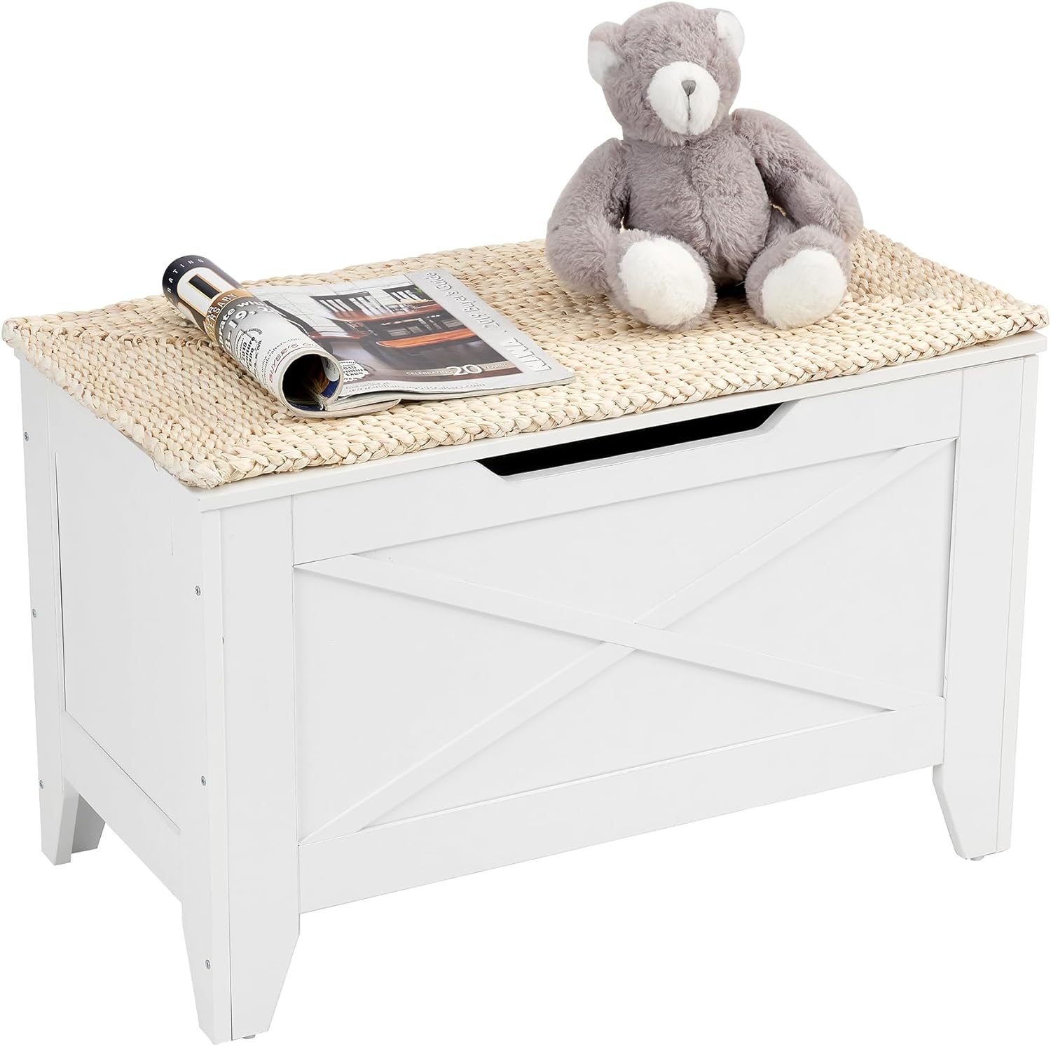 VECELO Storage Shoe Bench Industrial Barn-Door Style Toy Chest Cabinet with Safety Hinges Knotcushion