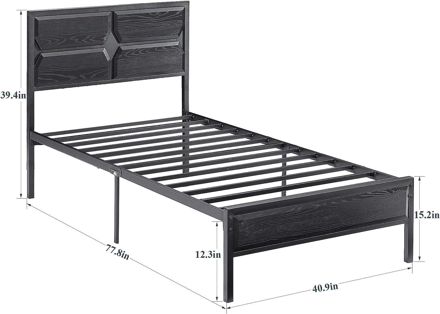 VECELO Metal Bed Frame Platform with Wooden Headboard&Footboard Mattress Foundation